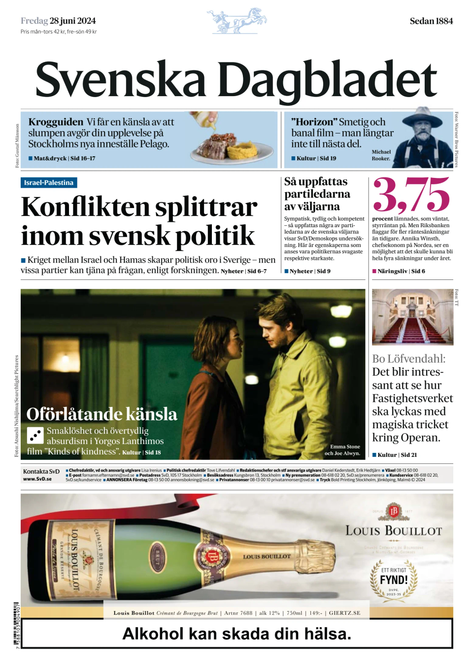 Prima-pagina-Svenska Dagbladet-edizione-di-oggi-20240628